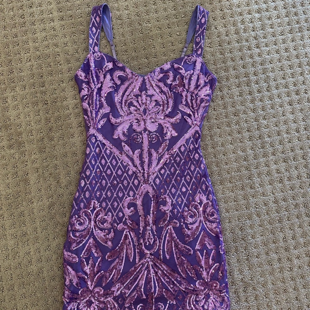 Lulu's Purple Bodycon Mini Dress with Spaghetti Straps